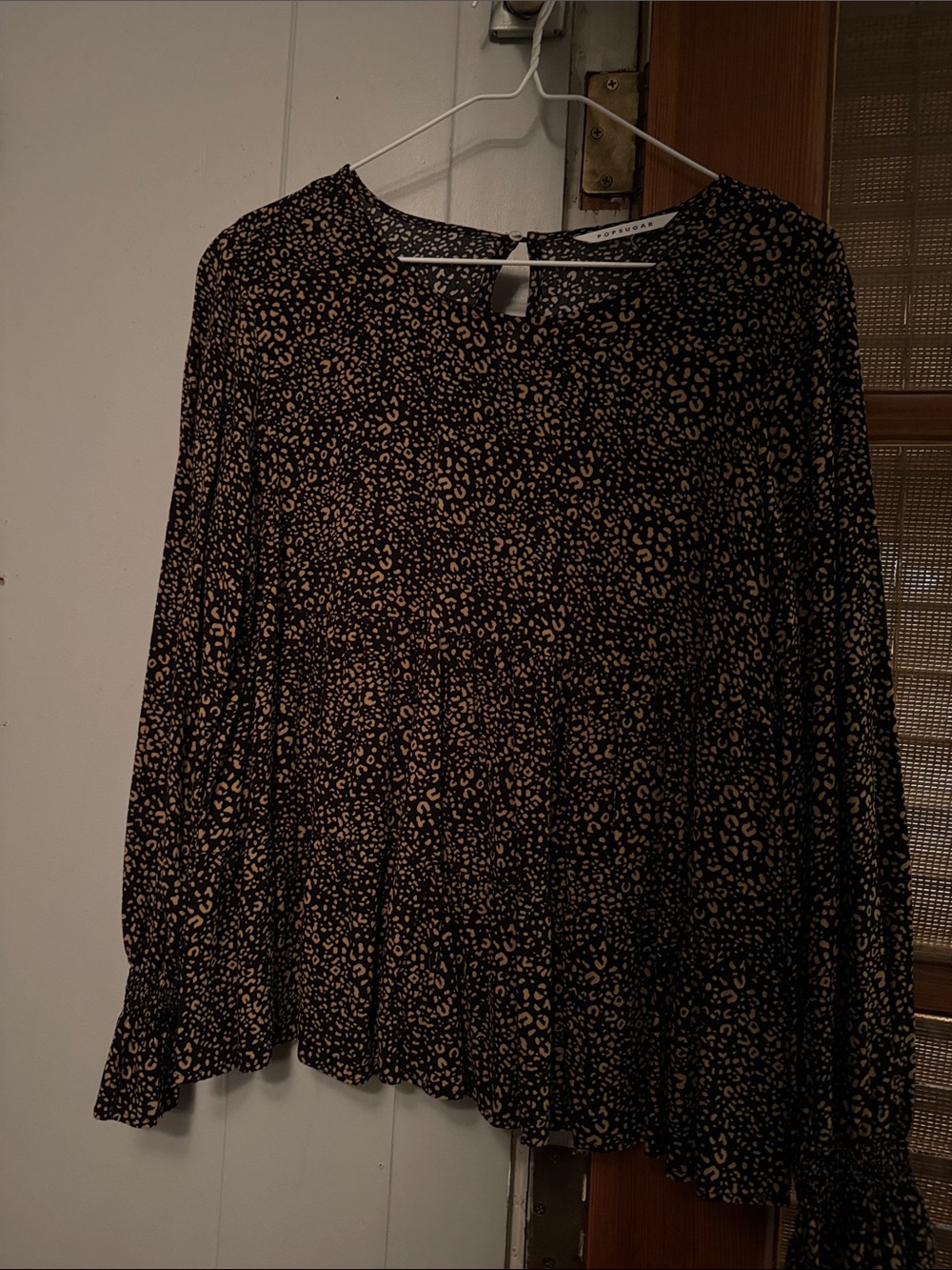 POPSUGAR Black Blouse with Tan Leopard Print - Women Tops